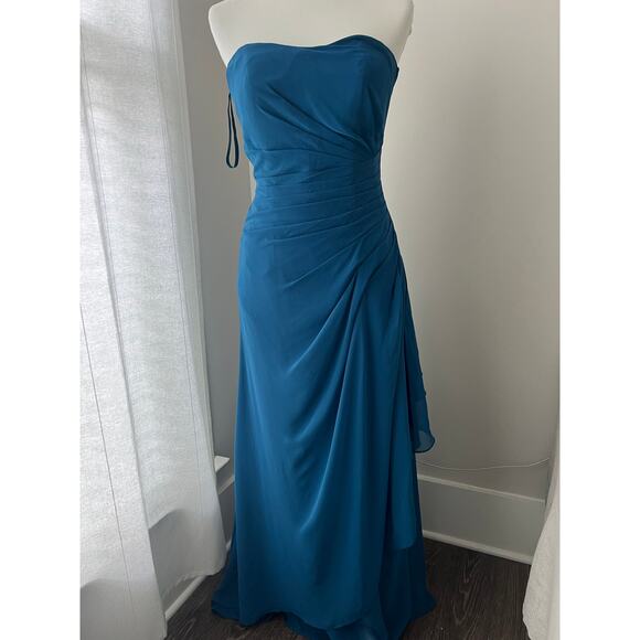 Morilee Madeline Gardner Blue Chiffon Gown Strapless Rouched Side size 8 - Picture 1 of 7